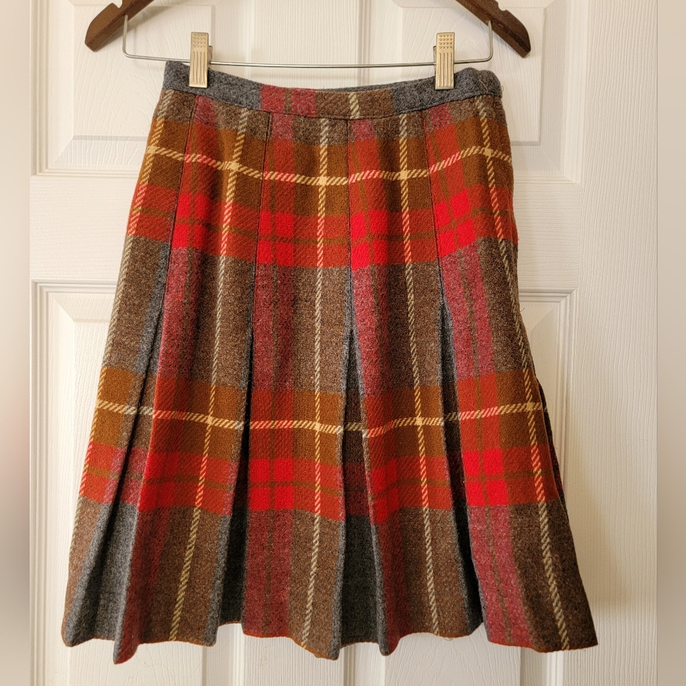 Vtg 60s Pleated Wool Skirt Academia Plaid School Girl Punk Women Juniors Small
